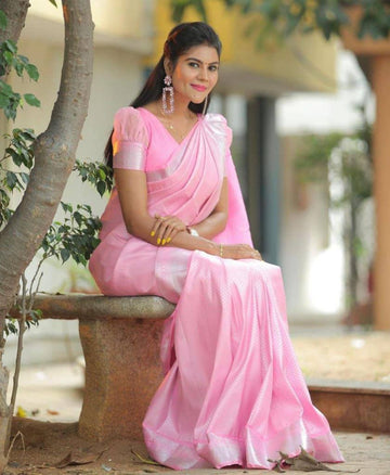 Banarasi Soft Silk Saree with Jacquard Work & Unstitched Running Blouse - Elegant Party Attire for Women