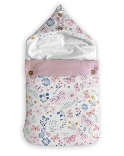 haus & kinder 3 in 1 Baby Sleeping Bag & Carry Nest | Cotton Bedding Set for Infants & New Born Baby | Portable/Travel & Skin Friendly | 0-6 Months (Butterfly Garden)