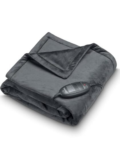 Beurer HD 74 Electric Blanket Limited Edition, Cuddly Heat Blanket with 6 Temperature Levels, Safety System and Automatic Shut-Off, Machine Washable, Taupe