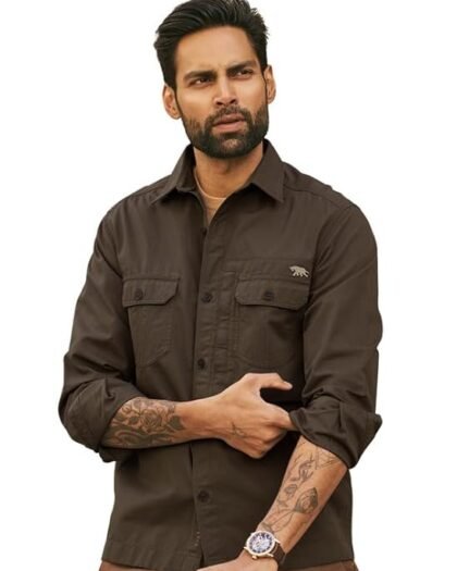 Andamen Casual Men's Brown Twill Woven Overshirt