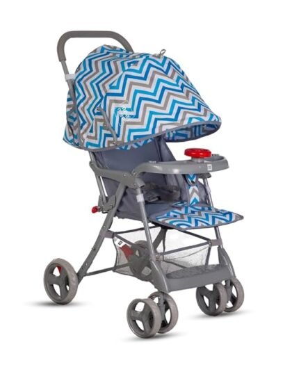 Mee Mee Baby Stroller and Pram for 0 to 3 Years | Extended Canopy with Detachable Feeding Tray | 5 Point Harness Belt | 360? Rotating Wheels with Shock Absorbent | Storage Basket for Baby/Kids (Blue)