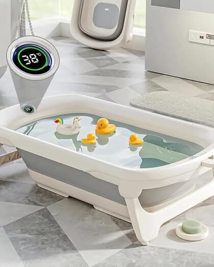 R For Rabbit Smart Baby Bath Tub Bubble Double Smart Water Temperature Indicator Screen Foldable Baby Bath Tub for Kids of 0 to 3 Years Upto 20 Kgs Weight Capacity (Grey White)