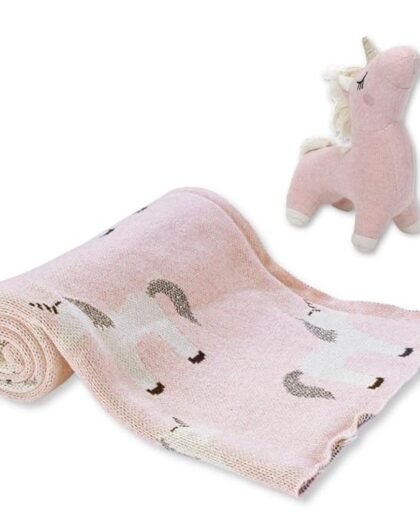 haus & kinder Hugsy Alpaca 100% Pure Cotton Knitted Summer/AC Blanket for Baby with Toy (Fluffy Pony)