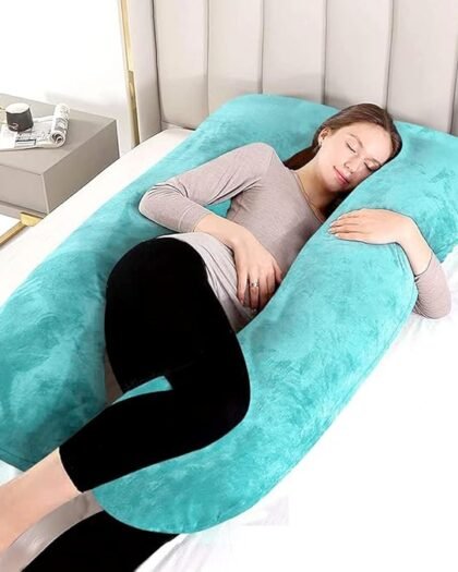 Furrlovers Pregnancy Pillow Plush Fabric for Women for Back, HIPS, Legs, Belly Support During Sleeping, Full Body Maternity Pillow Washable & Removable Velvet Cover. (Aqua, U-Shaped)