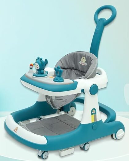 Infantso Teddy Steady Premium 4-in-1 Baby Walker, Bouncer, Feeding Tray, & Push Toy - Adjustable Height & Speed for Kids Boy and Girls 6-24 Months - 01Green