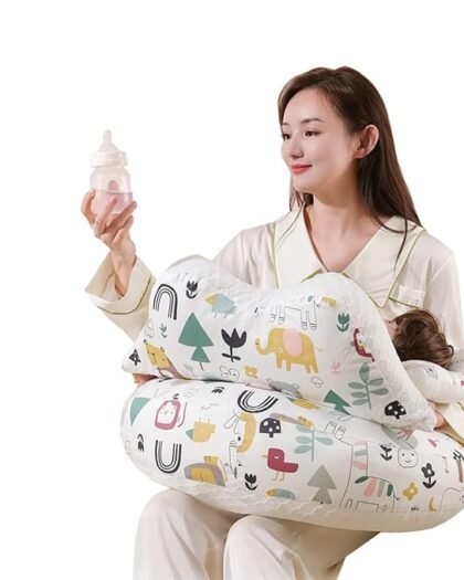 Baby Feeding Pillow for Breastfeeding, Nursing Pillow with Infant Support Cushion, Multi-Purpose Nursing Pad with Removable Neck Belt for Mom Baby Skin Friendly, Fabric, Polyester (Beige)