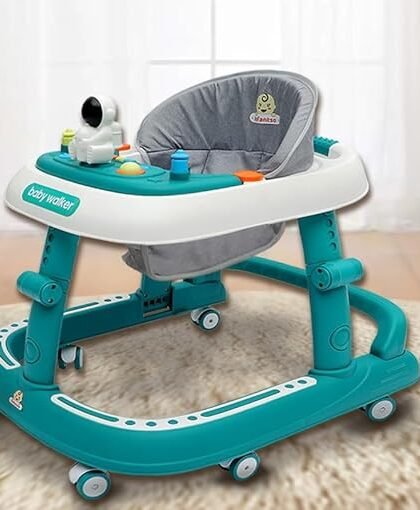 Infantso Space Race 360? Multifunctional Premium Baby Walker 6-24 Months | Foldable Baby Walker with 4 Level Height Adjustment for baby Kids Boys Girls | 2 in 1 Switchable Food & Musical Toy Tray | Baby Activity Walker - 05Green