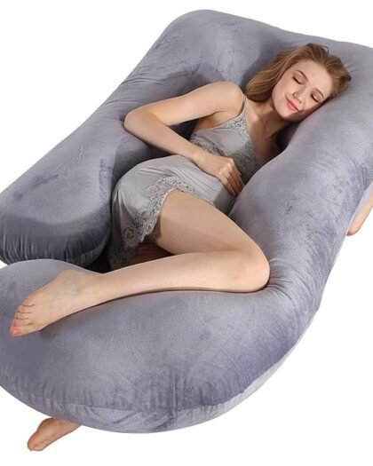 WILDMINT Pregnancy Pillow J Shaped Maternity Pillow with Removable Cover Full Body Pillow Support for Back, HIPS, Legs, Belly (Grey)