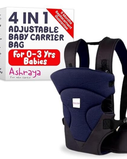 Ashraya Baby Carrier Bag, Baby Holder for New Born, Baby Carrier Bag for 0 to 3 Year Baby,4 in 1 Comfortable and Adjustable Bag with an Ergonomic Solution for Baby up to 3 Years (NavyBlue & Black)
