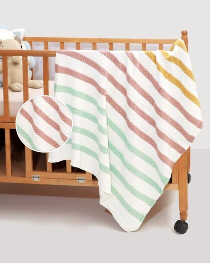 Haus and Kinder 100% Cotton Knitted Blanket for New Born Baby | Baby All Season AC Blankets| Quilt Wrapper for New Born Boy & Girl | Size 80 cm x 100 cm, 0 to 24 Months | Spectrum| TC - 210