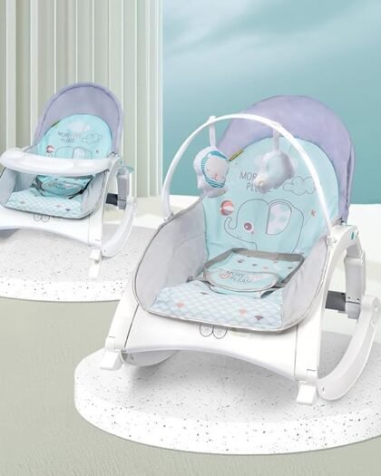 R For Rabbit Rock N Play Baby Rocker|Feeding Chair With Vibration & Soothing Music, Adjustable Backrest|Arc-Shaped Legs For Rocking Mode|3 In 1 Functionality Detachable Toy Bar|6 Months Warranty|Green