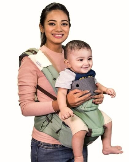 POLKA TOTS 6 in 1 Hip Seat Baby Carrier With Airbag Seat in Green Color, Adjustable Waist & Comfortable Lumbar Support With Trendy Carry Bag Mostly Suitable for C Section Mother (3 to 36 Month) Infant