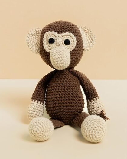 GUBBACHHI Maakad Crochet Monkey Soft Toy | Sleep Buddy | Plush Stuffed Animal | Handmade in India | Gifting for Children | Crochet Doll | Crochet Toys for Babies | New Born Baby Toys | 3 Months+