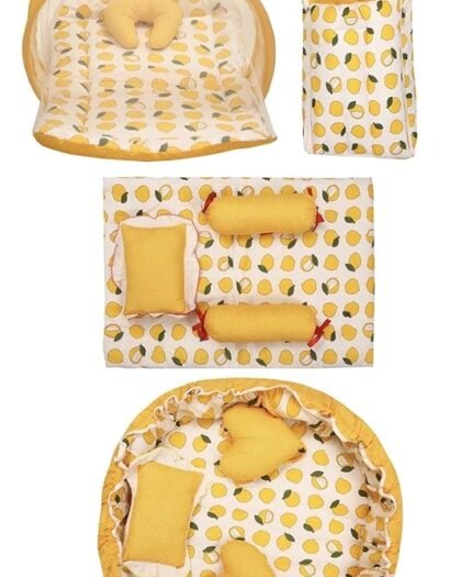 Infantbond Designer Mattress with Net | Baby Sleeping Bag | 4Pcs Bedding Set | 1 Nest (0-6 Months) (Lemon Yellow Nest Set)