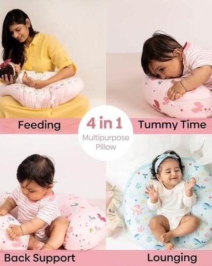 haus & kinder Newborn Nursing Feeding Pillow, Breastfeeding Pillows with Removable Cover, Infant Support for Baby and Mom Cradle 0-18 Months (Be-Leaf in Yourself, Cotton, Green)