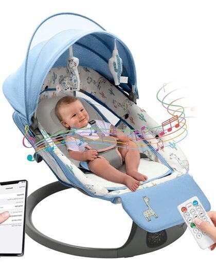 SOFTIES Automatic Cradle for Baby Rocker | Swing for New Born Baby | Baby Cradle & Swing | Baby Sleeping Swing | Electric Jhula for Baby 0 to 2 Years | Automatic Swing Cradle, Alloy Steel, Blue
