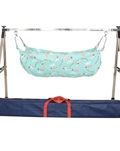 A to Z Hub Baby Boys and Girls Portable Folding Swing Cradle, with Free Baby Indian Style Cotton Hammock/Baby Jhula/Baby Swing/Baby Cradle/Ghodiyu/Parna., Black