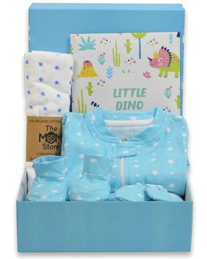 The Mom Store NewBorn Gift Box | Gift Hamper| Unisex Clothing Set | Infants Essentials | Baby Shower | 6 piece set | For BabyBoy and BabyGirl
