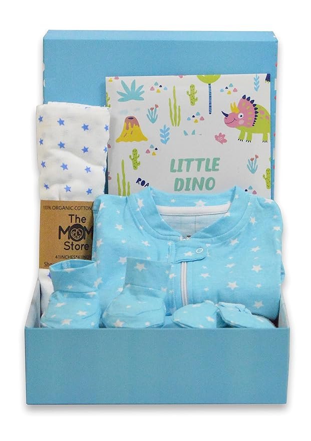 The Mom Store NewBorn Gift Box | Gift Hamper| Unisex Clothing Set | Infants Essentials | Baby Shower | 6 piece set | For BabyBoy and BabyGirl