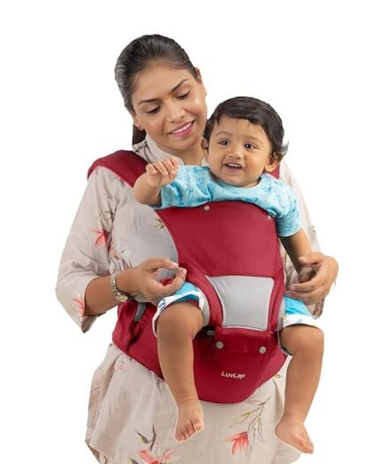 LuvLap Comfy Newborn Baby Carrier with Detachable Hip Seat (3 in 1), Ergonomically Designed (6-24 Months), 6 Baby Carrying Modes, Carrying Capacity 15Kg, Red