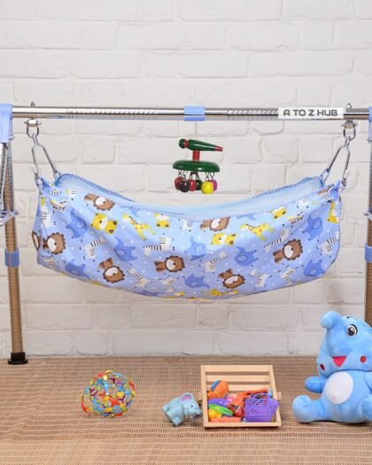 A to Z Hub Baby Boy'S And Girl'S Portable Folding Swing Cradle/Ghodiyu/Parna/Jhula, With Free Baby Cotton Hammock. (Super Folding Nri (Blue)), (30 X 8 X 4Cm)