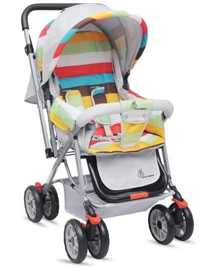R for Rabbit Lollipop Lite Baby Stroller for 0 to 3 Years Pram with 5 Point Safety Harness, Reversible Handlebar & Cushioned Seat with 3 Level Seats Recline/Lightweight Stroller for Kids (Rainbow)