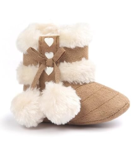 ESTAMICO Baby Girl Winter Fur Snow Boots Toddler Shoes with Bowknot Khaki 6-12 Months