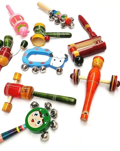 ECO-Friendly Toys Wooden Rattles for Baby, Infants, New Born Babies Toys (0 to 6 to 12 Months) - Set of 9 pcs - Multicolor
