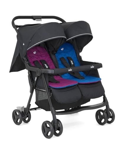 Joie Aire Twin Ultra Lightweight and One Hand-fold Stroller for Babies with Flat Reclining Seats (Birth to 15kg), Black Colour
