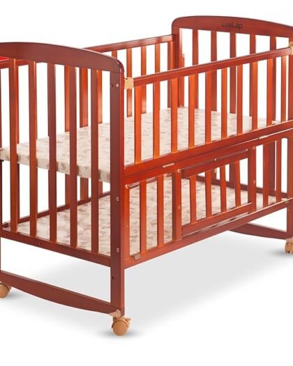 LuvLap C-50 Baby Wooden Cot with Mosquito Net, EN certified Baby Furniture suitable for new born to 12 month, without mattress (Cherry Red)