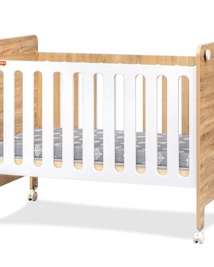 Fisher-Price Romania Baby Crib with Wheels and Adjustable Height 0-3 Years (White, with Mattress)