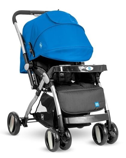 Mee Mee Dream Star Luxury Baby Stroller/Pram | 5 Point Safety Harness, One Hand Fold | Adjustable Seat, Canopy & Footrest | Fully Rotating Wheels for 0-3 Yrs (Blue)