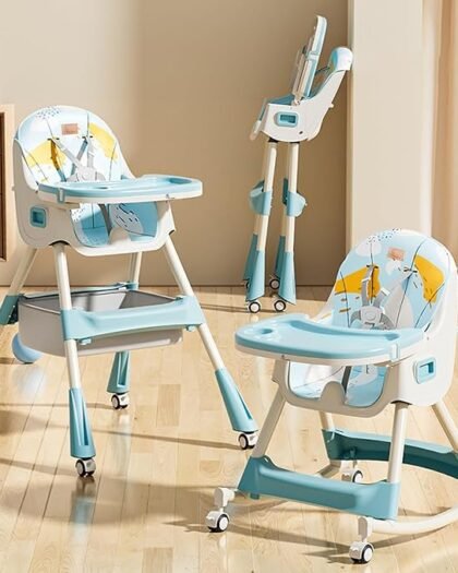 R for Rabbit Sugar Doodle Plus High Chair for Baby 3-in-1 Convertible Rocking Chair, Smart & Compact Fold with Dual Detachable Meal Tray for 0.6 to 5 Years Kids |(Lake Blue)