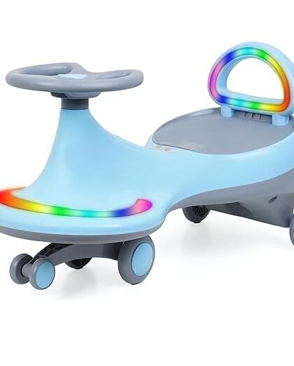 Luusa Magical Swing Car for Baby | Musical Rhymes and Colorful Led Lights with Backrest Led | Kids | 60 Kgs of Capacity | Floor-Friendly Wheels | 2 to 5 Years | Proudly Made in India, Multicolor