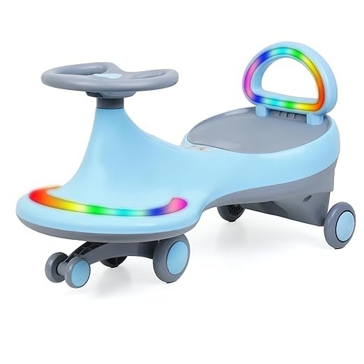 Luusa Magical Swing Car for Baby | Musical Rhymes and Colorful Led Lights with Backrest Led | Kids | 60 Kgs of Capacity | Floor-Friendly Wheels | 2 to 5 Years | Proudly Made in India, Multicolor