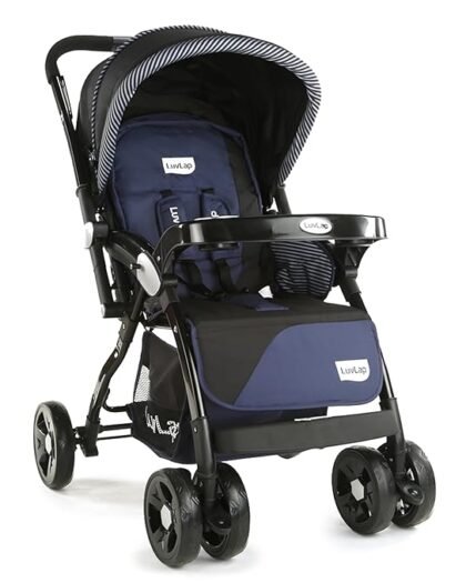 LuvLap Galaxy Baby Stroller, Pram for Baby with 5 Point Safety Harness, Spacious Cushioned seat with Multi Level seat Recline, Easy Fold, Lightweight Baby Stroller for 0 to 3 Years (Black)