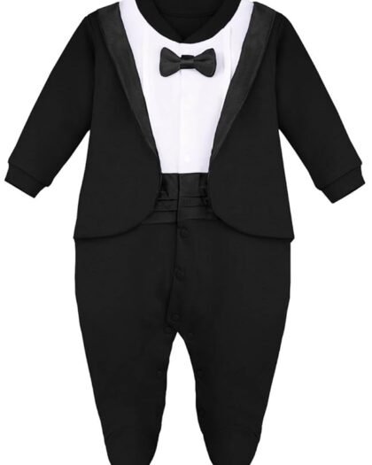 Lilax Baby Boy Gentleman Tuxedo Footie Christmas Holiday Outfit with Bow Tie