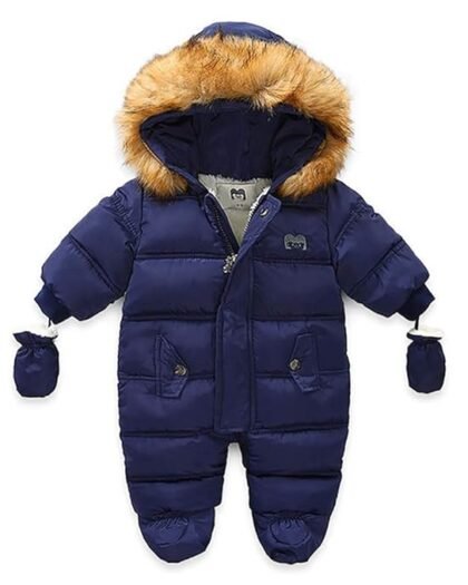 WALLARENEAR Infant Baby Boys Girls Winter Snowsuit Romper Hoodied Footie Outwear Toddler Jumpsuit Down Coat Jacket + Gloves