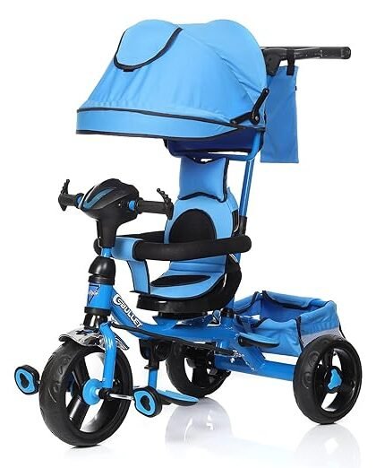 Fun Ride Kids Bullet Tricycle with 360 Rotatable Seat, Parental Control Handle for 1.5 to 5 Years - Musical Trike for Kids with Safety Handle for Boys and Girls - (Weight - Upto 25 Kg) - Blue