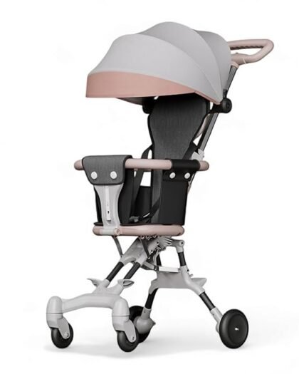 MomNess Luxury 3-in-1 Baby Stroller for 7 Months to 3 Years, Lightweight, Foldable, Chair, Safety Harness, Cushioned Seat, Ideal Toddler Trolley, Easy Travel, Carry on Plane (Baby Pink)