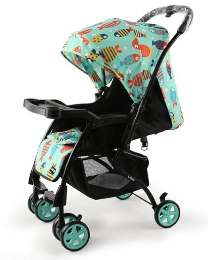 Luvlap Sunny Stroller/Pram with Reversible Handlebar, 5 Point Harness, 3 Level Recline Adjustment, Compact and Easy Fold, for Newborn Baby/Kids, 0-3 Years (Printed)