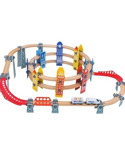 BNF Wooden Train Tracks Set Railway Set with Bridge for Children Kids Boys Girls Skyscraper CityBaby | Toys for Baby | Developmental Baby Toys1 Set Ring Toss Toy for Kids