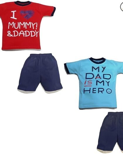 Jusfab Kids Infant wear Tshirt Pant Combo Pack of 2 Set for 1 to 1.5 Years Baby Boy Girl Pure Cotton-Printed Multicolour