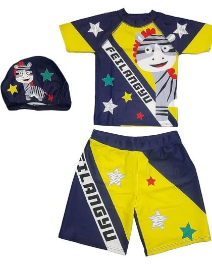 SG-Mart Kids Baby Girls & Boys Swimwear Top and Short 2Pcs Set Multi Design Sun Protection Toddle (Yellow&Blue,5XL,Set of 1)