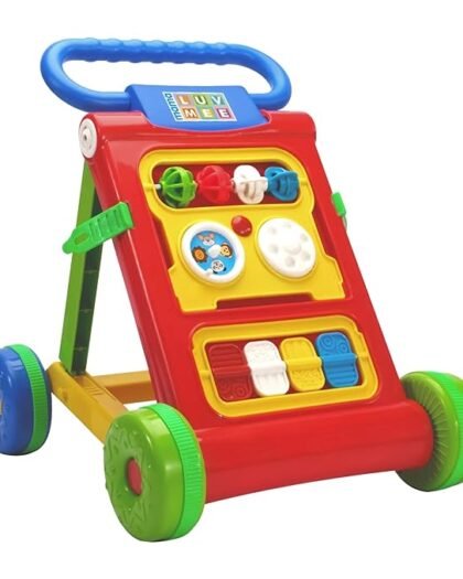 Mama Luv Mee Baby Activity Walker Learning Push Walker for Babies 6 to 18 Months, Foldable Musical Walker with Recreational Toy Bar (Red)