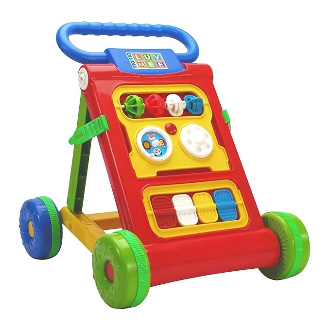 Mama Luv Mee Baby Activity Walker Learning Push Walker for Babies 6 to 18 Months, Foldable Musical Walker with Recreational Toy Bar (Red)