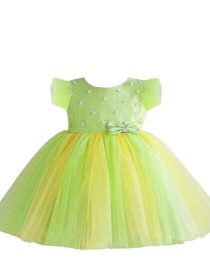 Stanwells Kids Baby Girls Knee Length Birthday Frocks Net Flared Ruffle Pattern Sleeveless Colourful Flower Frock Dress Embroidery Fancy Dress for Girls Birthday Gift for Daughter