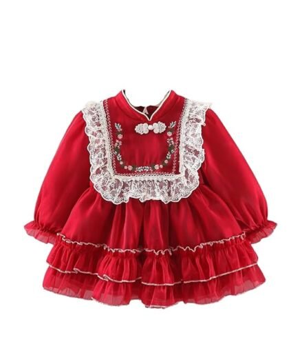 Cuddles & Chaos - Floral Embroidery Full Sleeves Ruffle Frocks for Baby Girls | Dresses for Baby Girls |Flarred Frocks for Baby Girls