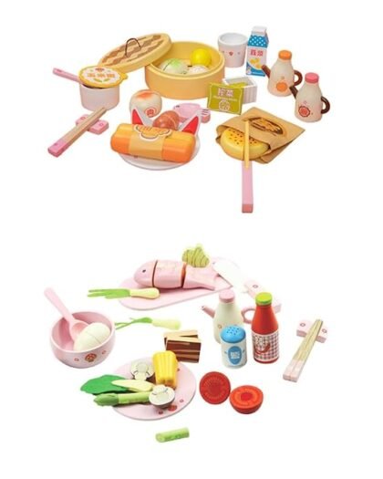 ATORSE Wooden Play Toy Food Set Realistic Pretend Play for Children Kids Boys Girls Breakfast