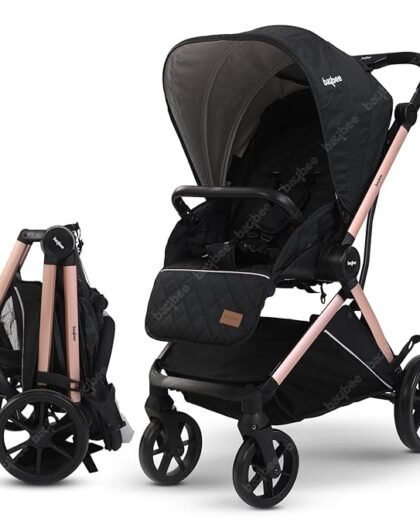 Baybee Infant Baby Pram Stroller for Babies, Pram for Baby with Aluminium Frame, 3-Position Adjustable, Canopy, Reversible Seat, Large Wheels| Baby Stroller for Toddlers 0-3 Years Boy Girl (Rose Gold)
